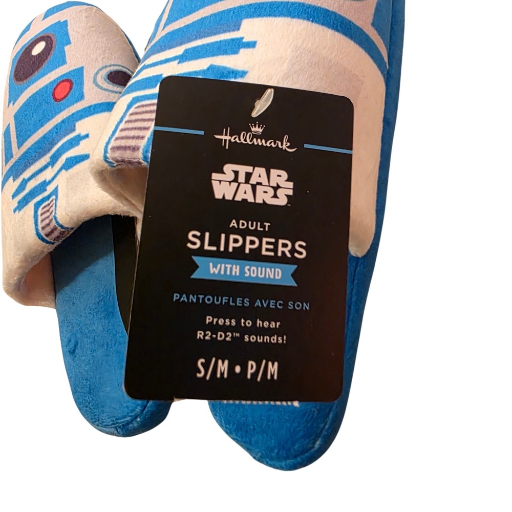 Hallmark Star Wars R2-D2 Plush Slippers Blue White Adult Size S/M New NWT - Picture 2 of 3